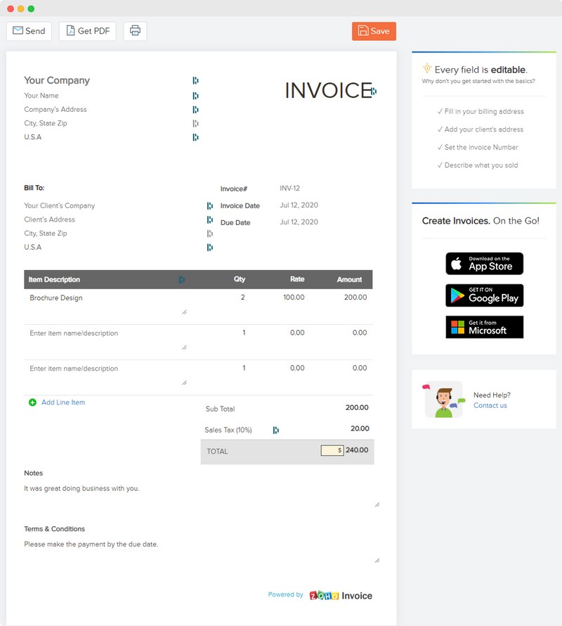 ZOHO Invoice Generator