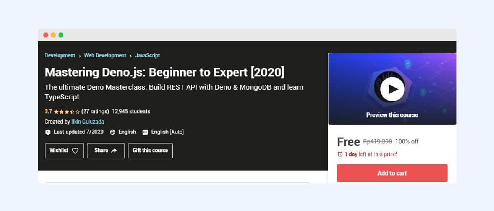 Udemy Mastering Deno JS Beginner to Expert 2020