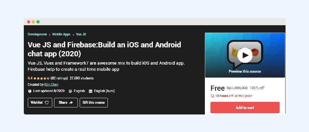 Udemy Vue JS and Firebase Build an iOS and Android chat app 2020